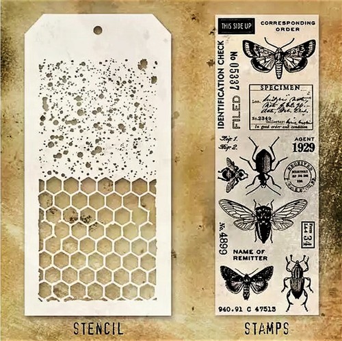 Bugs durchsichtiger Stempel & Flecken und Wabenschablone Set von Tim Holtz NEU! - Bild 2 von 2