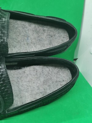 UGG Black Leather Woven Shoe Slip On Loafers Wool Lining Men  display picture 2