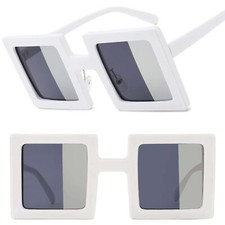 Unique Statement Piece Mirrored Two-Tone Tinted Womens White Square Sunglasses