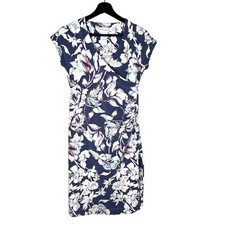 Soft Surroundings Blue Surplice Neckline Short Sleeve Floral Knee Length Dress X