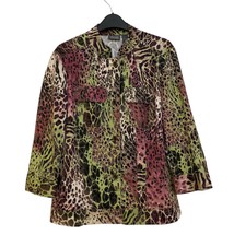 Chico’s Jacket Button Up Size 1 Denim Style Pockets Multicoloured Artsy Bright