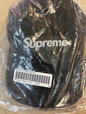SUPREME VELVET PATTERN CAMP CAP/ BLACK/ OS/ FW21/ 100% AUTHENTIC