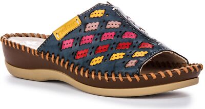 Rieker 61336-90 Soft Slip On Weave Cross Women Sandal Blue Multi US 6 -10