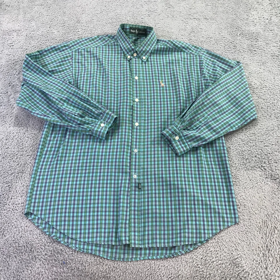 Vintage Ralph Lauren Green Label Shirt Mens Large Button Up Green Check Pony - Image 2 of 4