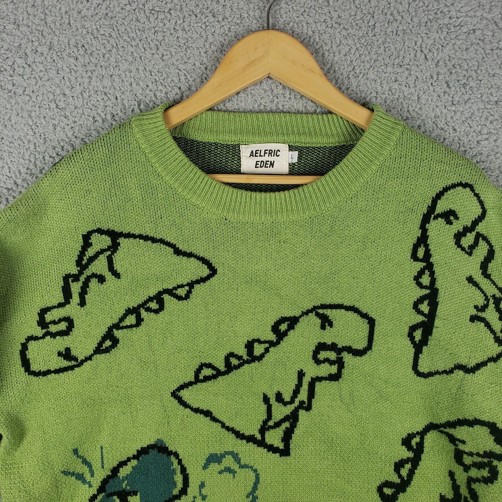 Aelfric Eden Sweater Mens Large Green Dinosaur Cartoon Pullover Knit  Streetwear | eBay