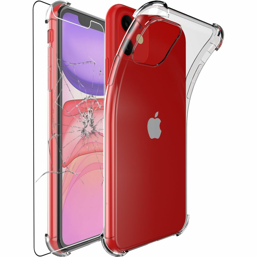 Coque silicone iPhone 11 antichoc transparente avec pack protection écran en verre pur
