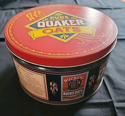 Pure Quaker Oats Limited Edition 1983 Vintage Tin Can Storage w/ Cookie Recipe