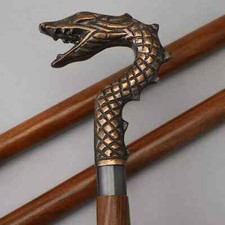 Walking Cane for Men  Women - Wooden Walking Stick with Dragon Head Handle
