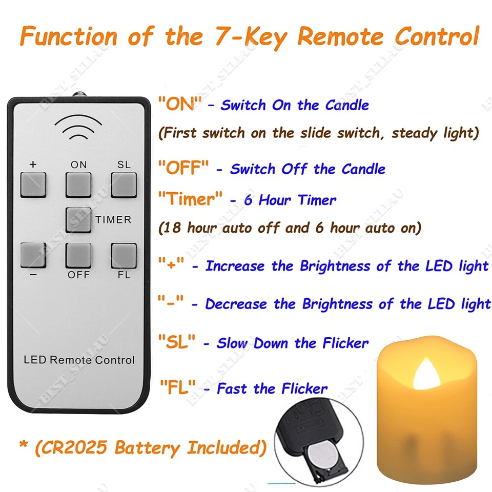 6 luces de té recargables parpadeantes velas LED sin llama con control remoto temporizador Foto 4 de 4