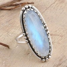 Rainbow Moonstone Solid 925 Sterling Silver Statement Designer Ring All Size M77