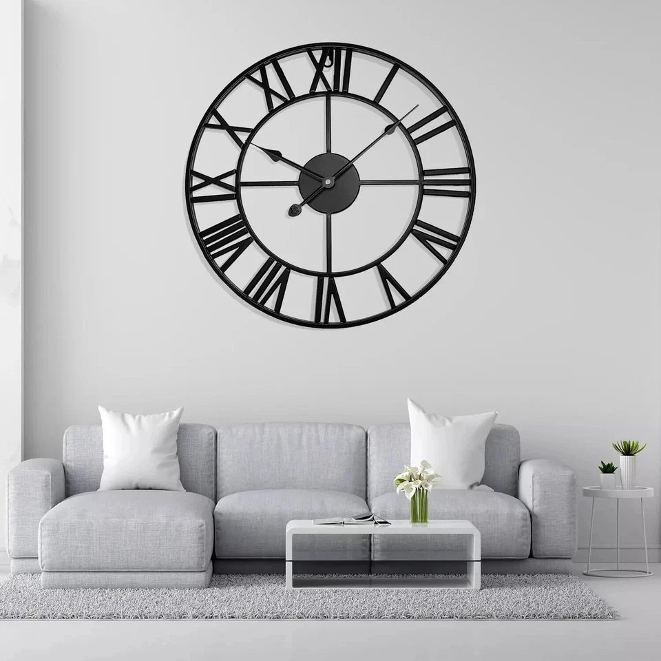 Extra Large Roman Numerals Skeleton Wall Clock Big Giant Open Face Round Clocks - Image 2 of 4