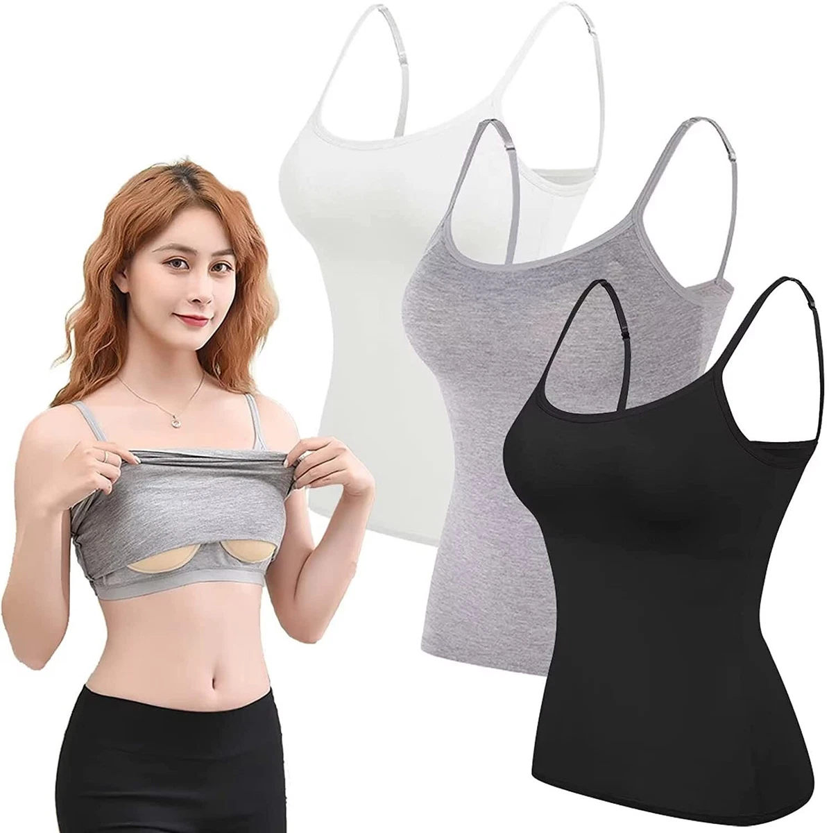 Camisole with Built in Shelf BRA Adjustable Spaghetti Strap Layer Tank Top  Soft