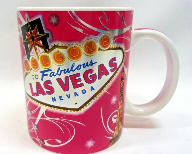 Las Vegas Really Cool Souvenir Coffee Mug Hot Pink and Silver Sparkly