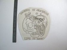 vtg 1960s 1970s Tattoo acetate stencil Biker Death is Certain Life is Not LG