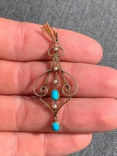 15ct gold turquoise seed pearl pendant Victorian 1890s 3.2 grams