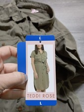 Teddi Rose Dress Womens Large Green Button Down Belted Tencel Pockets