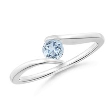 925 Silver Round Aquamarine Gemstone Stackable Promise Mother Unique Ring Size 7