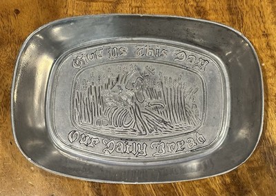 Vintage Metal Give Us This Day Our Daily Bread Tray Dish Plate