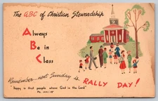 Vintage ABC Christian Stewardship Rally Day Postcard CRG 1906 Church Art