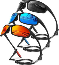 3 Pack Sports Polarized Sunglasses Men Women, UV Protection Wrap around Sun Glas