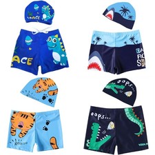 2Pcs Boy Swim Set Boy Swimming Trunks and Swim Hat for Kids Toddler Ages 3-12
