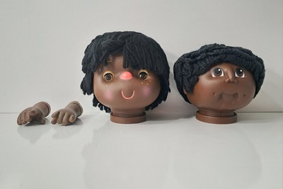 Vintage Fibre Craft African American Yarn Doll Heads 2 Arm Set 1 Darice 1980s