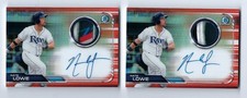2019 BOWMAN CHROME ORANGE PATCH RC AUTO LOT (2 CARDS) #/25 - NATE LOWE