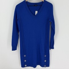 Talbots Button Detail Sweater Dress in Blue Majesty NWT Women’s Size Petite 