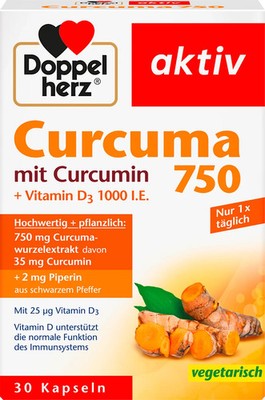 Doppelherz Curcuma 750 Kapseln 30 St. - Nahrungsergänzungsmittel mit 26,7 g Curc