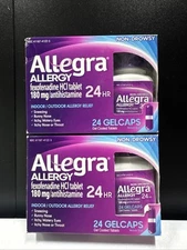 Lot of 2 Allegra 180mg 24hr Gelcaps Tablet - 24 Count/each = 48 Total Exp.07/25