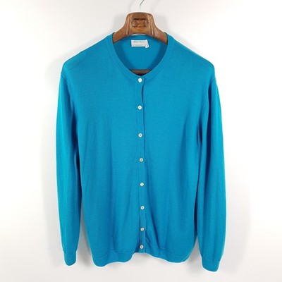 Peter Hahn Cardigan Womens Size 52 Blue Turquoise Wool Tasmanian Jacket Knit