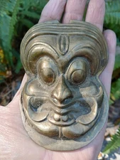Antique Japanese Brass Or Bronze Gigaku Mask Japan Wall Art Buckle? Curtain Wght