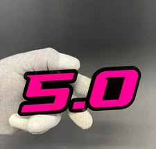 Set of (2) 5.0 Car Emblem Badges Racing Aggressive Pink on Black Fender Badges