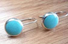 Round Blue Green Simulated Turquoise 925 Sterling Silver Drop Earrings