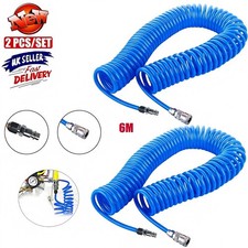 🔥2PCS 6M 1/4" Flexible Compressor Air Line Hose Recoil Coiled Europe Air Tool