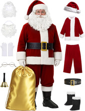 MEN'S DELUXE SANTA SUIT 11PC CHRISTMAS ULTRA VELVET ADULT SANTA CLAUS COSTUME