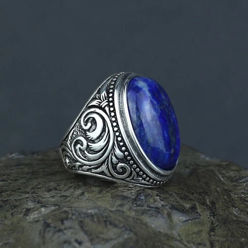 925 Silver Men Lapis Lazuli Ring Large Natural Blue Lapis Lazuli Ring