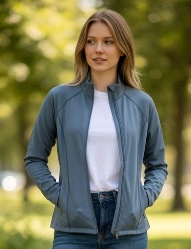 TEK Gear Jacket Women Size Large Blue Ultra Stretch Zipper front