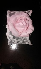 95 preloved Napkin Rings. White Lace with artificial pink paper rose attached