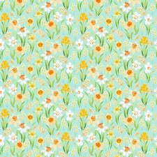 Feline Drive Fabric SPRING CHEER Daffodils Lt Teal - Fat Quarter 18x22" FQ