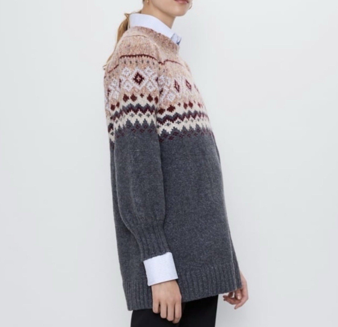 Zara New And Rare Zara Fair Isle knit Balloon Sleeve Jacquard Dress (size M) thumbnail 4