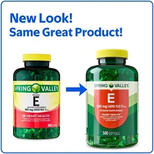 Spring Valley Vitamin E 180 mg (400 IU) Dietary Supplement, 500 Softgels