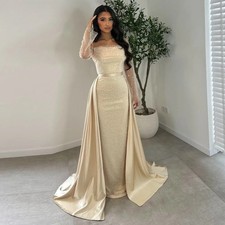 Evening Dresses Long Sleeves Sequin Mermaid Prom Gown Skirt Wedding Party Dress