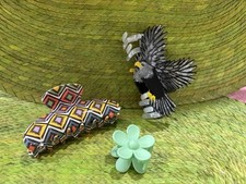 Hair Claw Clips - Set Of Three: Eagle, Geometric Pattern, Green Flower