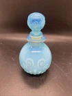 Vtg  Blue Milk Glass Avon Perfume Cologne Bottle with Gold Rim Stopper (#5)
