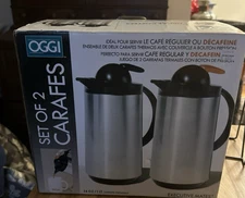 OGGI Set of 2 Carafes Regular Decaf top button 34 OZ 1 LITER, NEW in box
