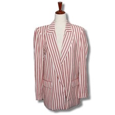 ZARA sz Small Marsala Coral Striped Open Front Blazer Jacket Nautical Summer
