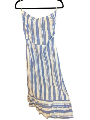 Womens Strapless Midi Dress Open Tie Back Linen Size M Soho New York & Co