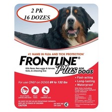 2 PK. FRONTLINE PLUS FOR DOGS 16 DOSES TOTAL XL 89-132 LBS. FOR FLEA, TICK