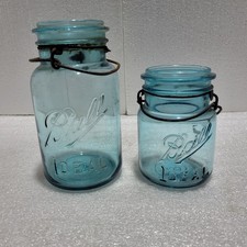 2 ~ VINTAGE BLUE BALL CANNING JARS PINT WITH & QUART NO LIDS # 8 & 9